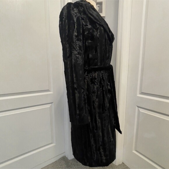 Vintage Guess Collection Long Vegan Fur Coat Women’s Medium Black Waist Belt USA - Picture 6 of 12